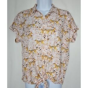 Jane + Delancey Women's Animal Print Button Up Short Sleeve Blouse Size Small